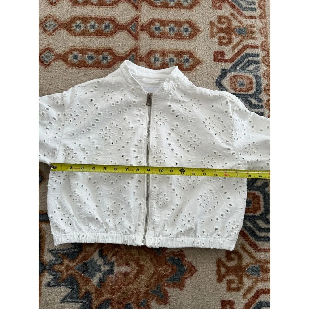 Zara Kids Girls White Eyelet Embroidered Cropped Bomber Jacket Zip Up Size 9-10